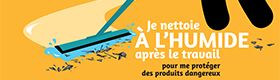 Recyclage DEEE. Déchets d'équipements électriques et électroniques. Je nettoie à l'humide après le travail pour me protéger des produits dangereux