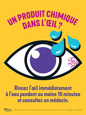 Un produit chimique dans l\'oeil ? Rincez l\'oeil immédiatement à l\'eau pendant au moins 15 minutes et consultez un médecin