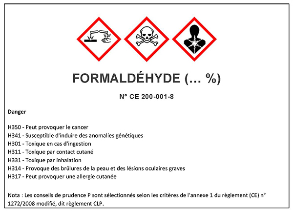 Eléments d’étiquetage des solutions de formaldéhyde.